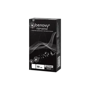BENOVY  Перчатки нитриловые неопудренные черные, 50 пар, размер L