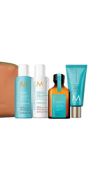 Фото MOROCCANOIL Дорожный набор 2024 "Увлажнение" (шамп.70+конд70+масло д/вс тип 25+крем д/рук40)