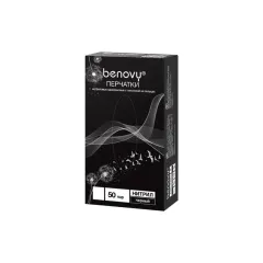 BENOVY  Перчатки нитриловые неопудренные черные, 50 пар, размер L