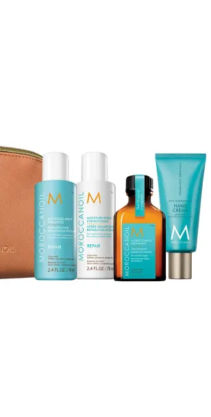 Фото MOROCCANOIL Дорожный набор 2024 Восстановление (шампунь+кондиционер+масло +крем для рук)