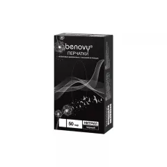 BENOVY  Перчатки нитриловые неопудренные черные, 50 пар, размер L